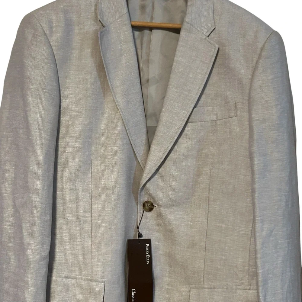 New Perry Ellis Linen Blend Blazer Crimini Size 38 Regular Mens Classic Fit